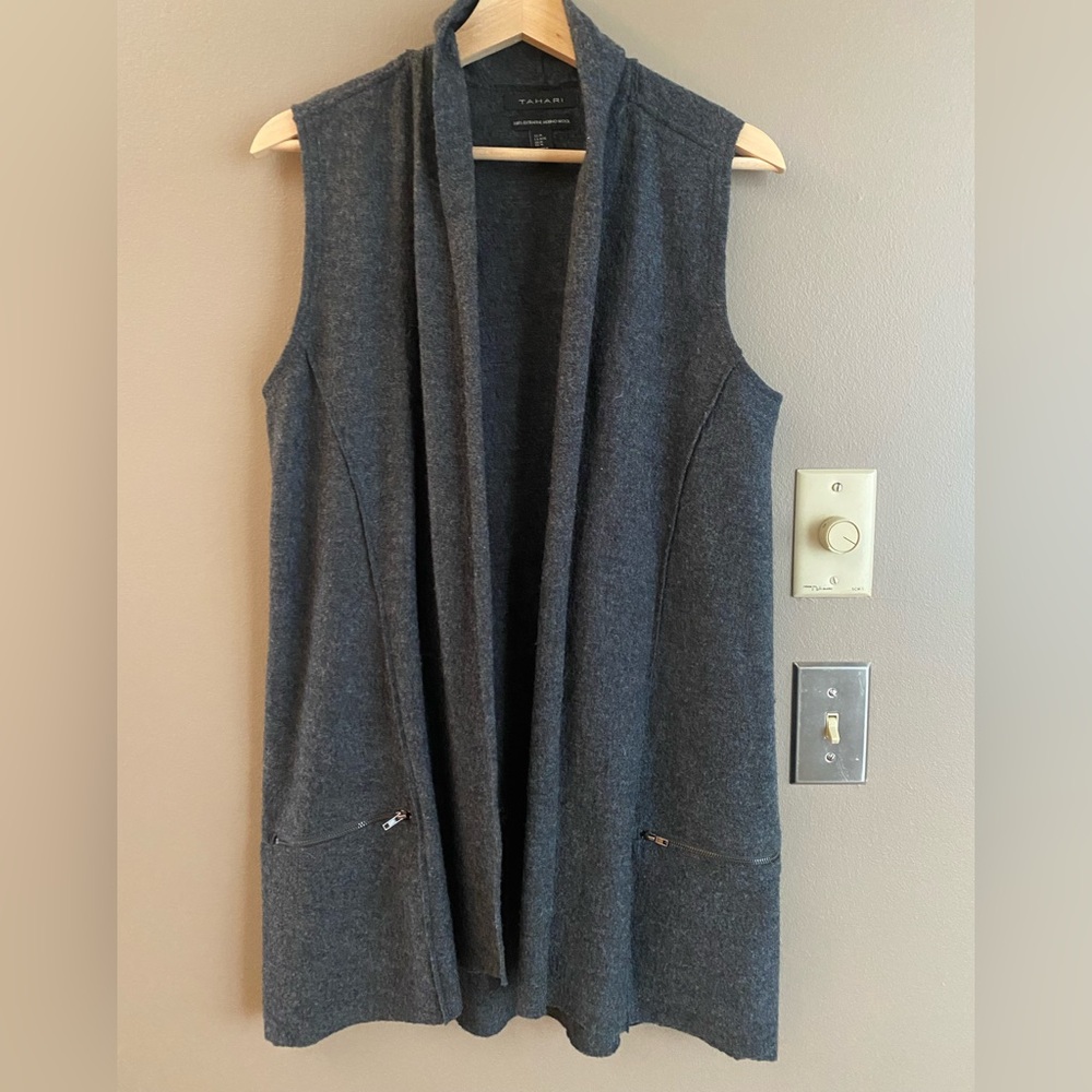 Tahari Merino Wool Draped Vest-Charcoal Gray